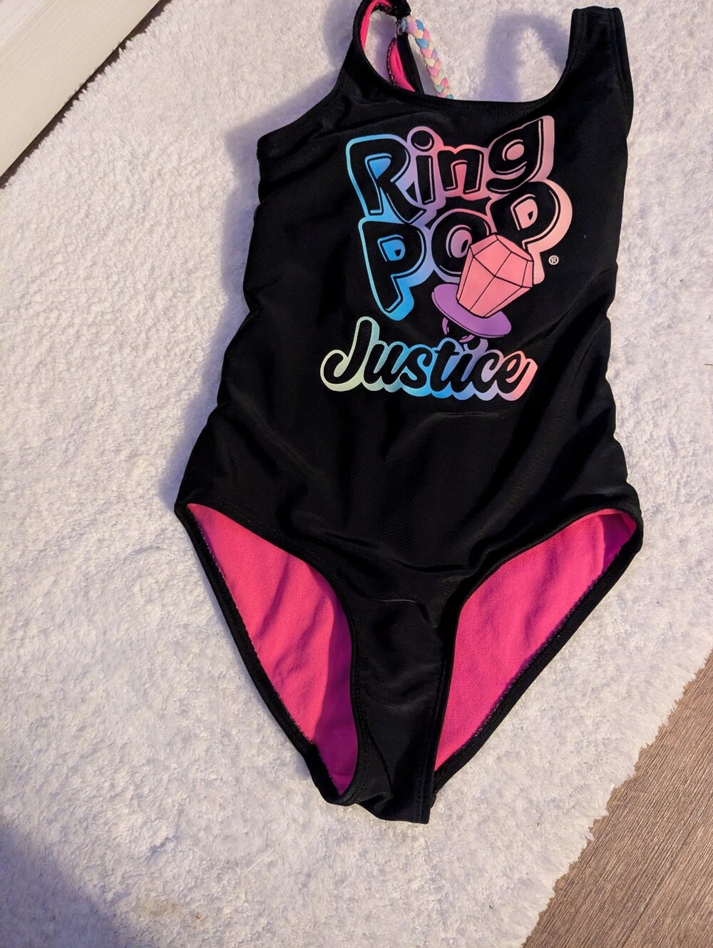 Justice Kids Swim Ring Pop Black Pink One-Piece Swimsuit